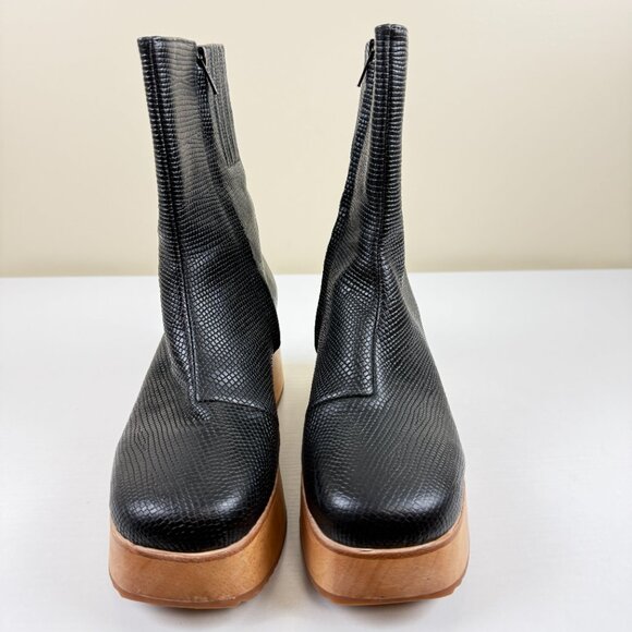 RARE NEW Charlotte Stone Isla Black Snakeskin Print Leather Clog Boots - Picture 3 of 13